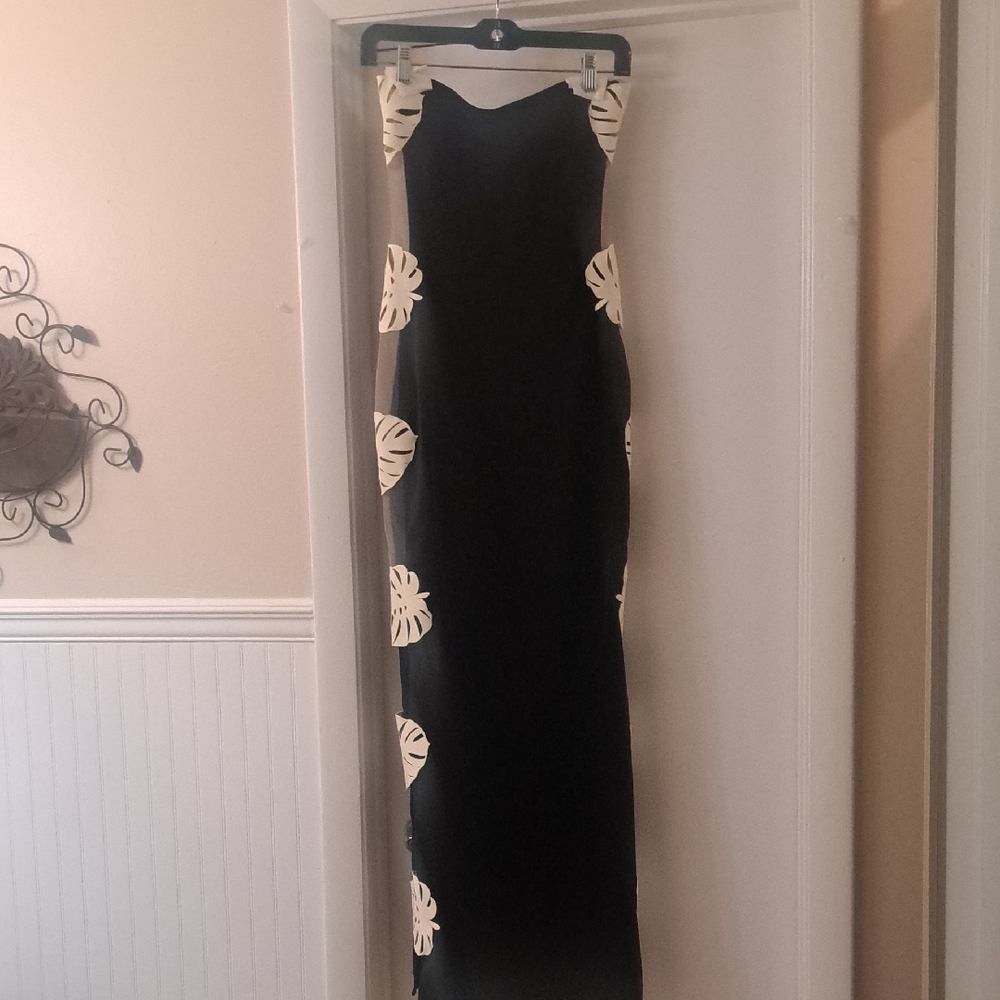 Bahia Maria Hoja Rota Elegant Black and Cream Strapless Maxi Dress Sz S EUC